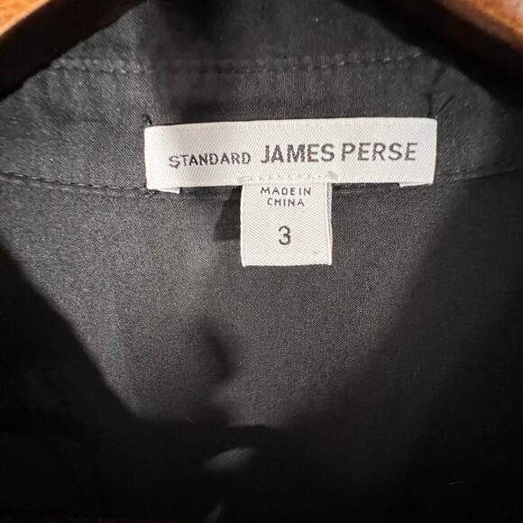 James Perse Black Button Front Shirt Stretch Pocket Long Sleeve Size L - Picture 8 of 11